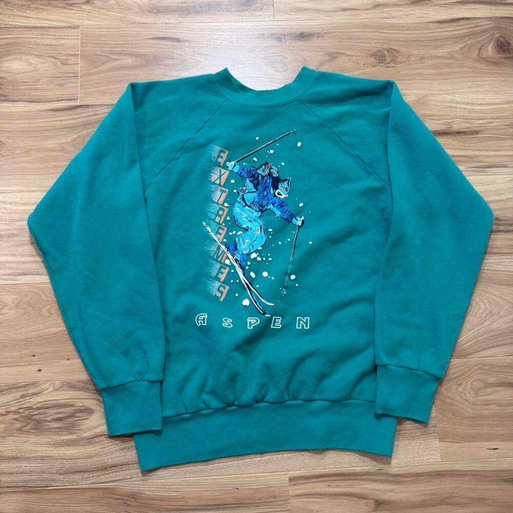 Vintage 90s Rare Aspen Skiing Crewneck Sweatshirt Size Medium